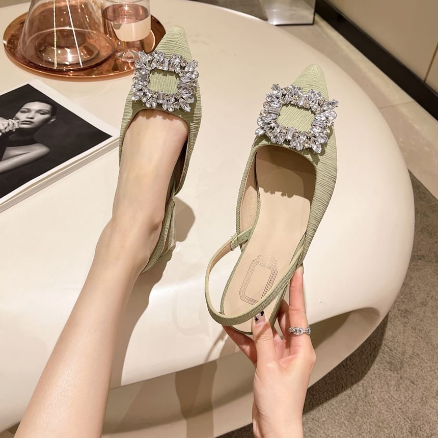 Rhinestone Pointed Chunky Slingback Sandals Heel