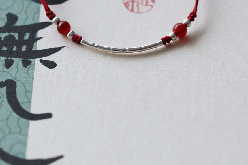 Sterling Bead Agate String Bracelet Silver