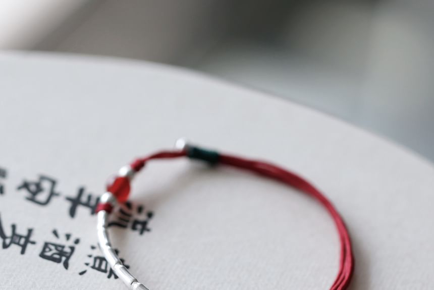 Sterling Bead Agate String Bracelet Silver