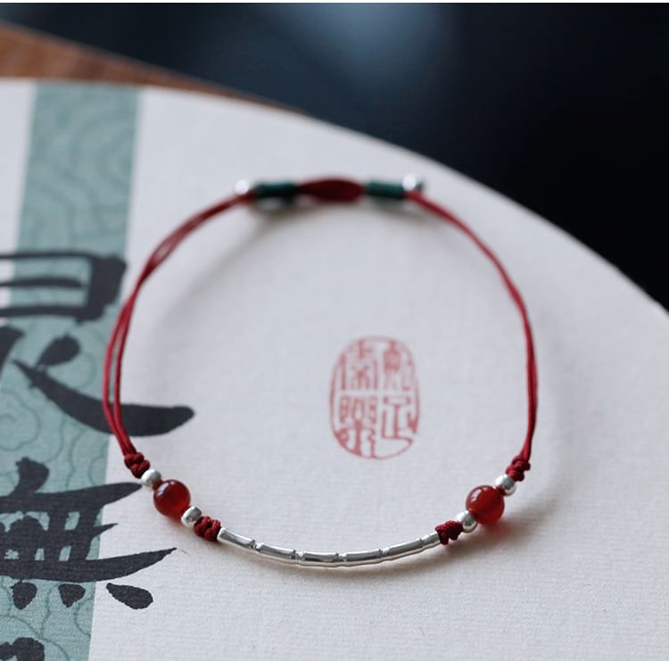 Sterling Bead Agate String Bracelet Silver