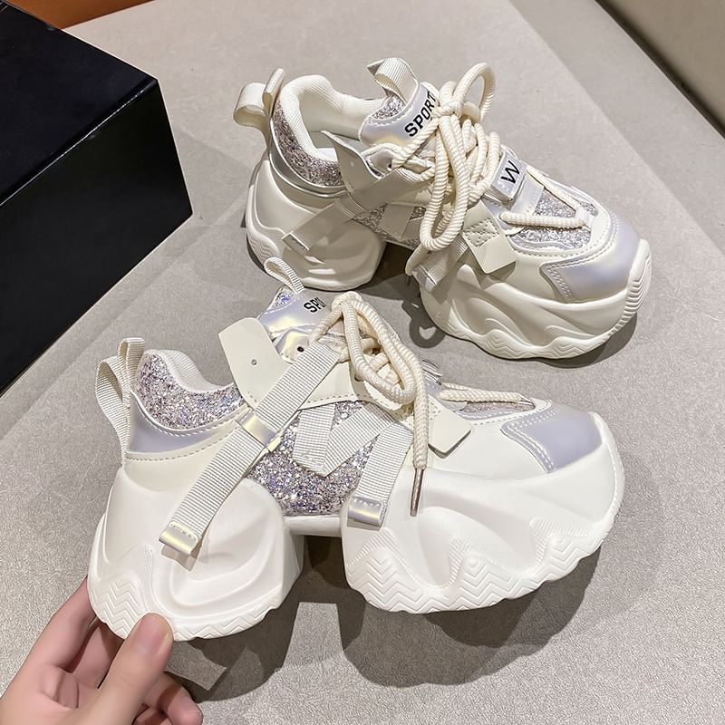 Heel Platform Lettering Sneakers Chunky