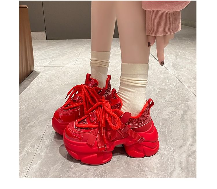 Sequined Platform Sneakers Heel Chunky
