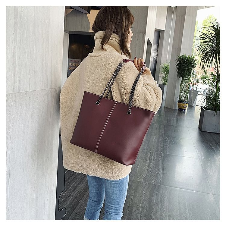 Bag Chain Leather Strap Tote Faux