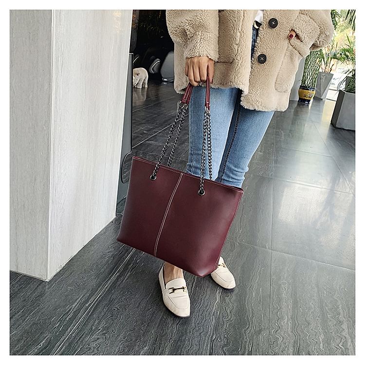 Bag Chain Leather Strap Tote Faux