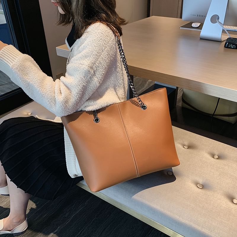 Bag Chain Leather Strap Tote Faux