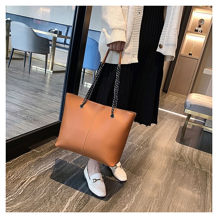 Bag Chain Leather Strap Tote Faux