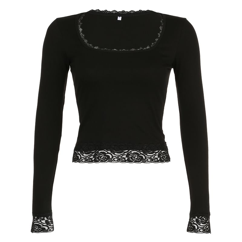 Top Lace Square-Neck Long-Sleeve Cropped