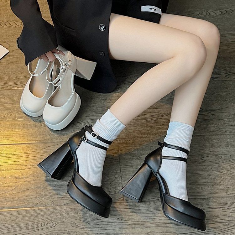 Ankle Pumps Platform Heel Block Strap