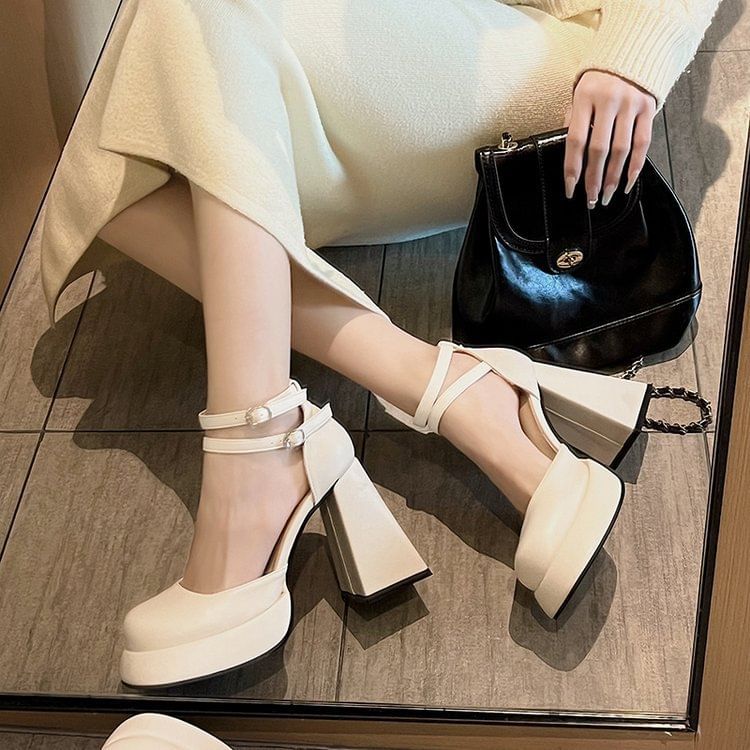 Ankle Pumps Platform Heel Block Strap