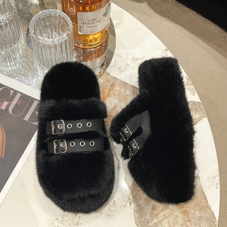 Sandals Fleece Buckled Platform