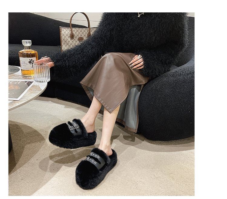 Sandals Fleece Buckled Platform