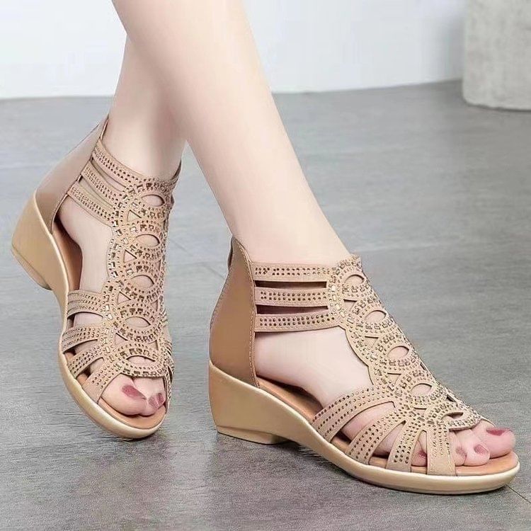 Sandals Low-Heel Glitter Perforated