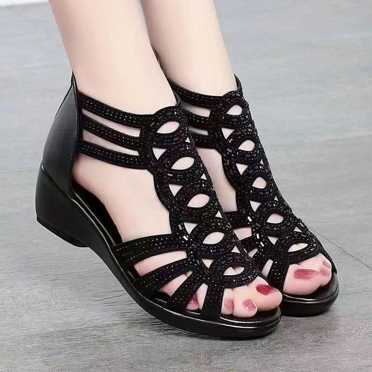 Sandals Low-Heel Glitter Perforated