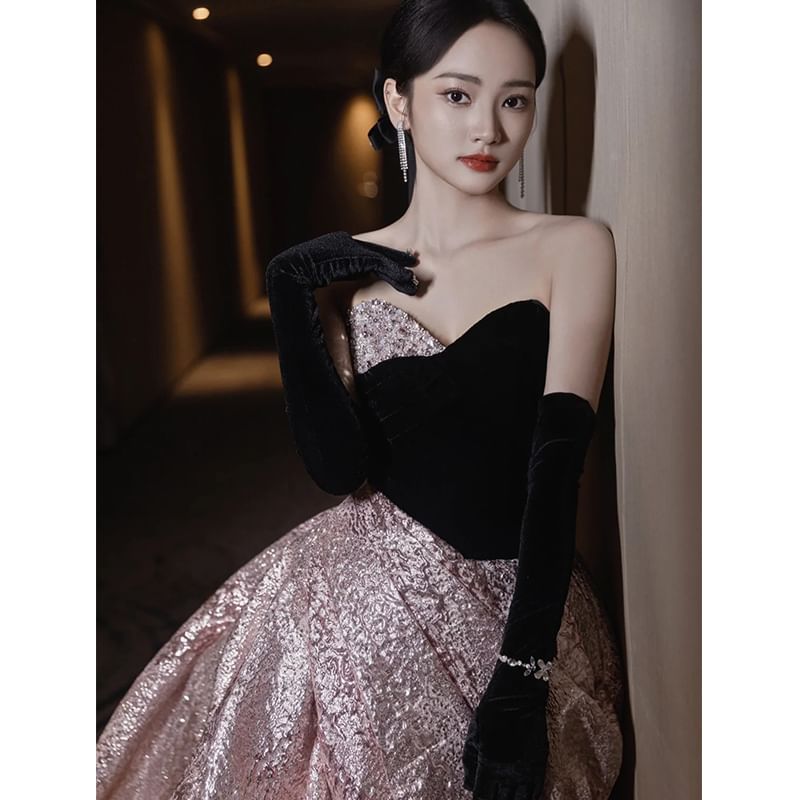 Tube A-Line Gown Evening Velvet Ruched Panel