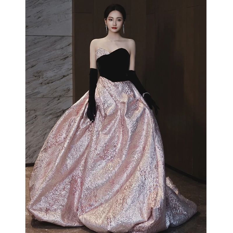 Tube A-Line Gown Evening Velvet Ruched Panel