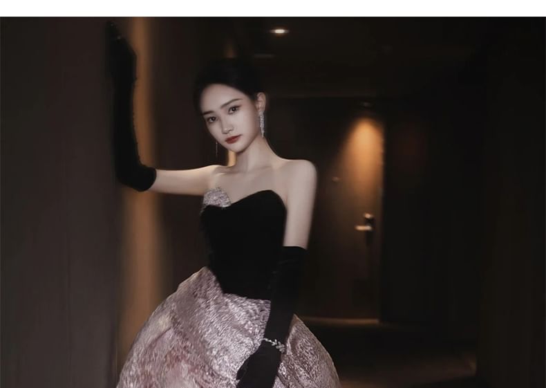 Tube A-Line Gown Evening Velvet Ruched Panel