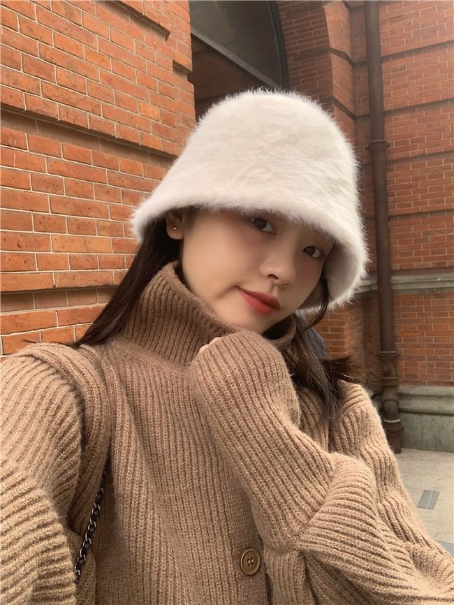 Fluffy Bucket Plain Hat