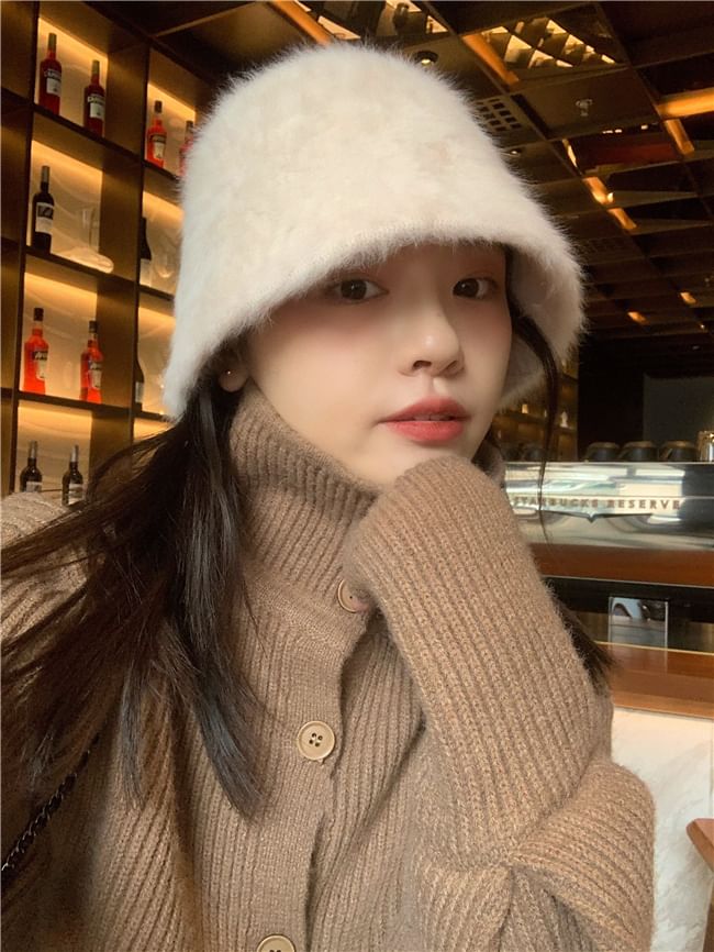 Fluffy Bucket Plain Hat