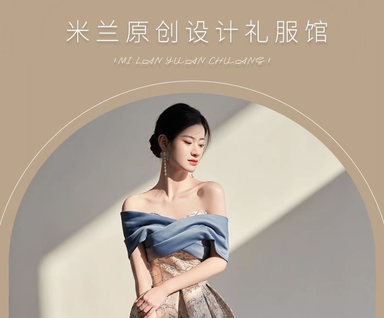 Criss Gown Cross Evening Floral Off-Shoulder A-Line Jacquard