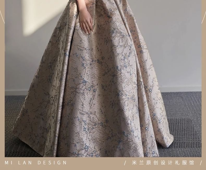 Criss Gown Cross Evening Floral Off-Shoulder A-Line Jacquard