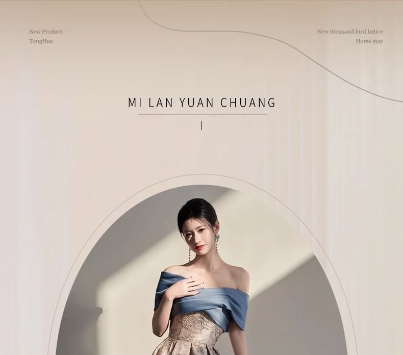 Criss Gown Cross Evening Floral Off-Shoulder A-Line Jacquard