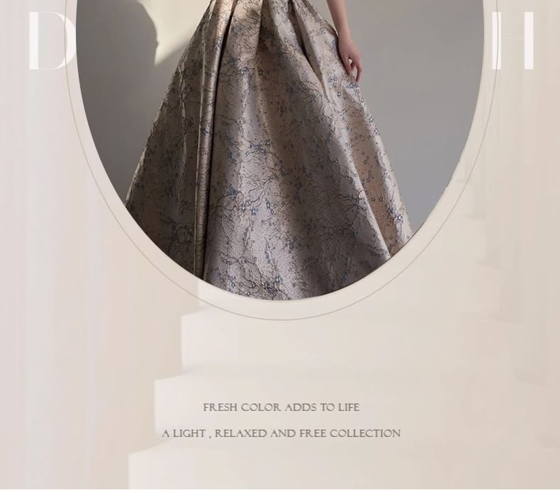 Criss Gown Cross Evening Floral Off-Shoulder A-Line Jacquard