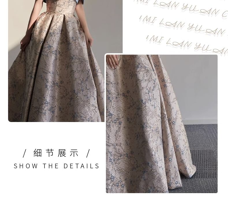 Criss Gown Cross Evening Floral Off-Shoulder A-Line Jacquard