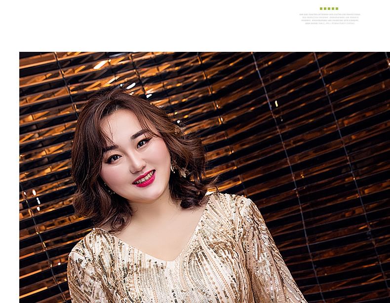 V-Neck Short-Sleeve Plus Size A-Line Shiny Gown Evening