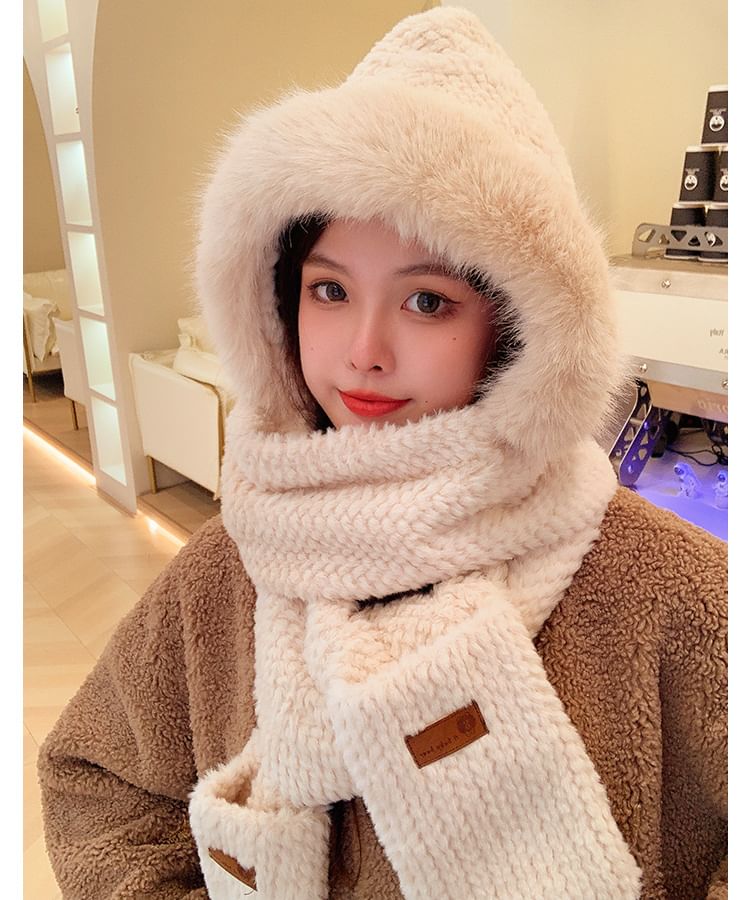 Mittens with Scarf Hooded Chenille