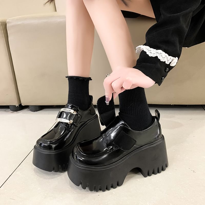 Buckled Loafers Platform Adhesive Patent Strap Leather