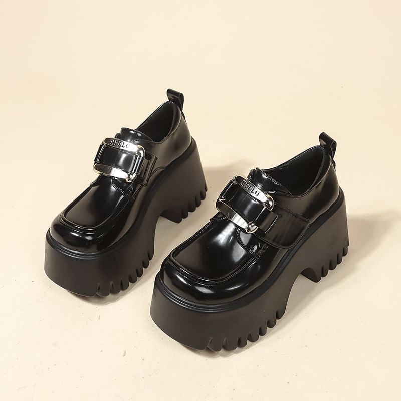 Buckled Loafers Platform Adhesive Patent Strap Leather