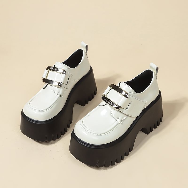 Buckled Loafers Platform Adhesive Patent Strap Leather