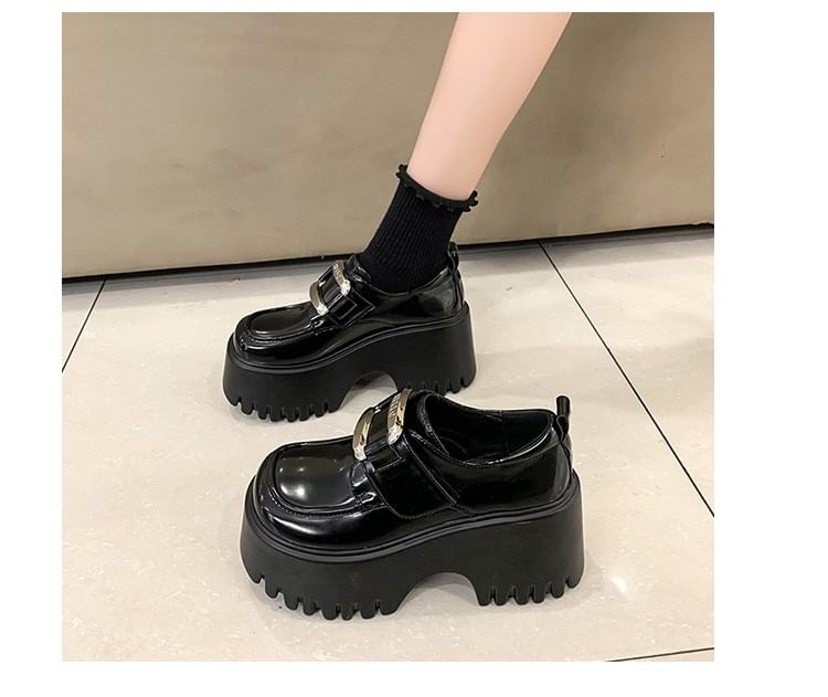 Buckled Loafers Platform Adhesive Patent Strap Leather