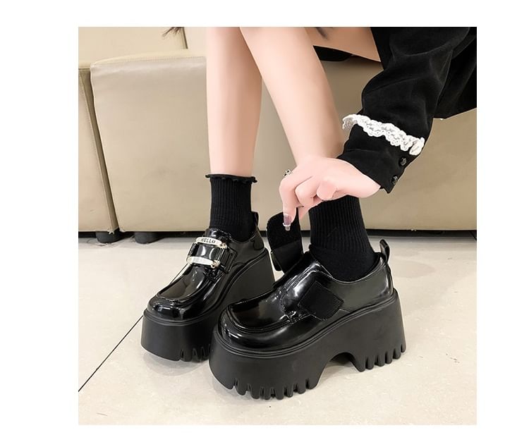 Buckled Loafers Platform Adhesive Patent Strap Leather