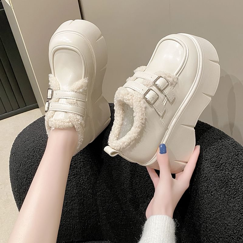 Wedge-Heel Loafers Trim Fleece