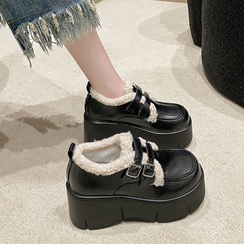 Wedge-Heel Loafers Trim Fleece