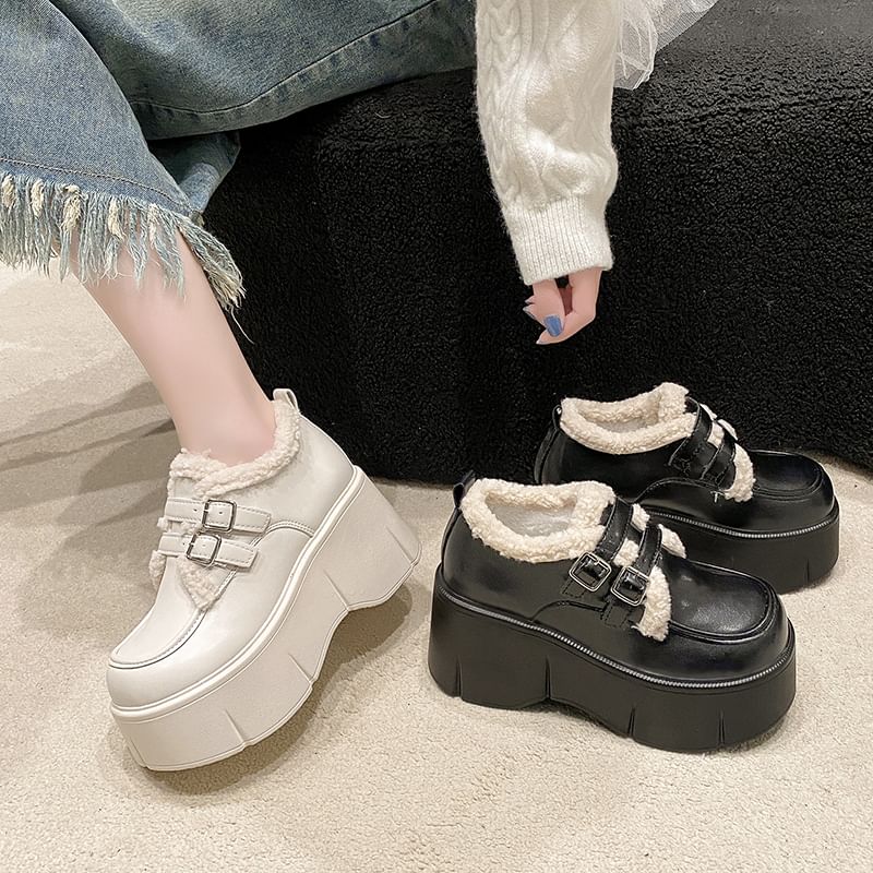 Wedge-Heel Loafers Trim Fleece