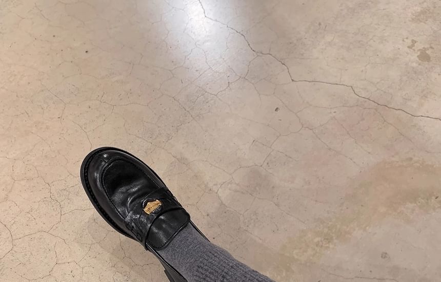 Metal Accent Leather Faux Loafers