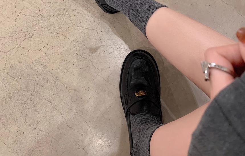 Metal Accent Leather Faux Loafers