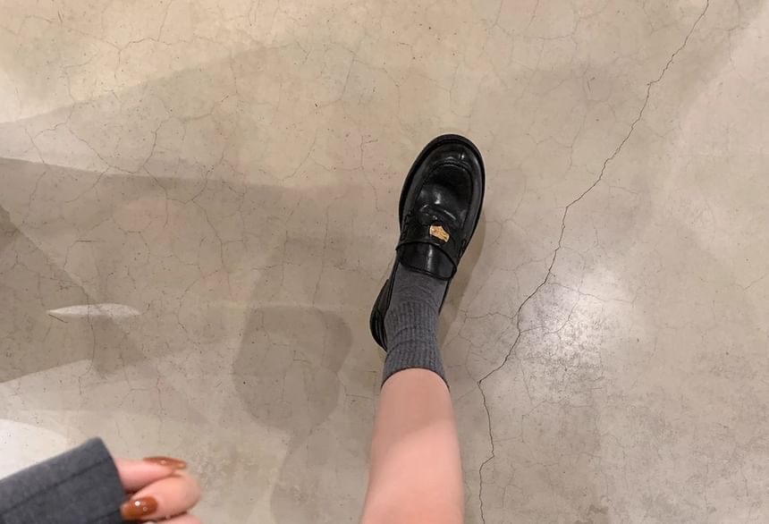 Metal Accent Leather Faux Loafers