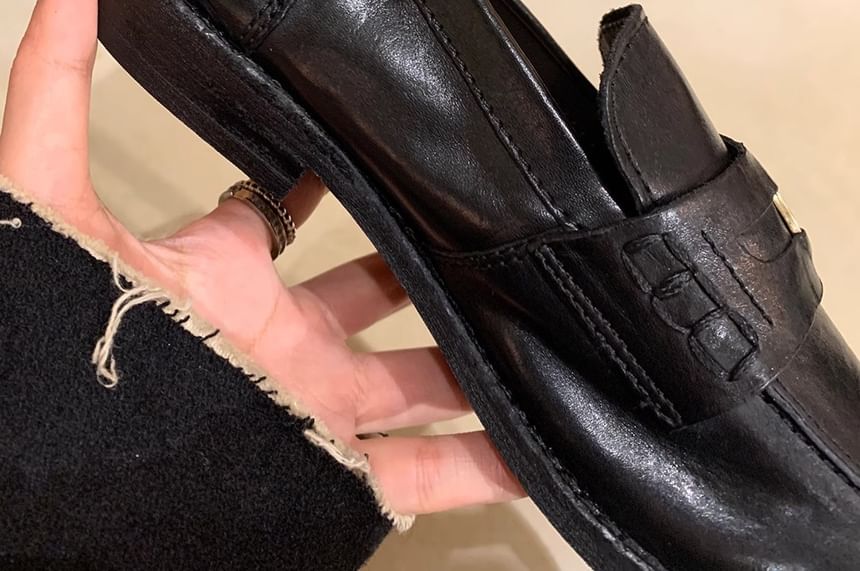 Metal Accent Leather Faux Loafers