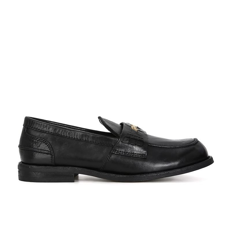 Metal Accent Leather Faux Loafers