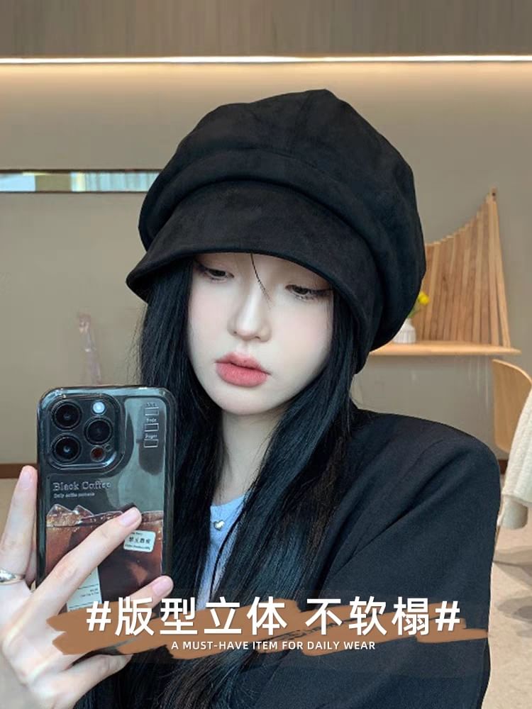 Faux Leather Newsboy Cap Plain