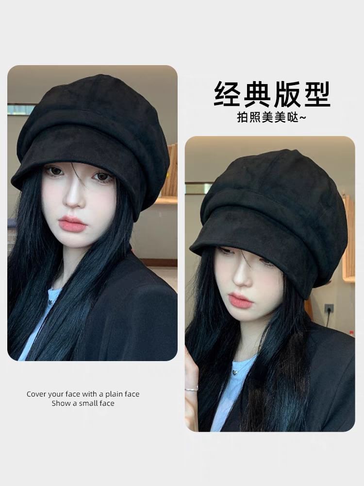 Faux Leather Newsboy Cap Plain