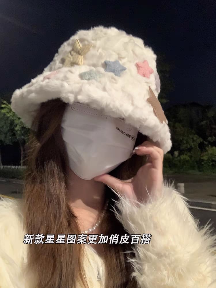 Hat Bucket Fleece Star Applique