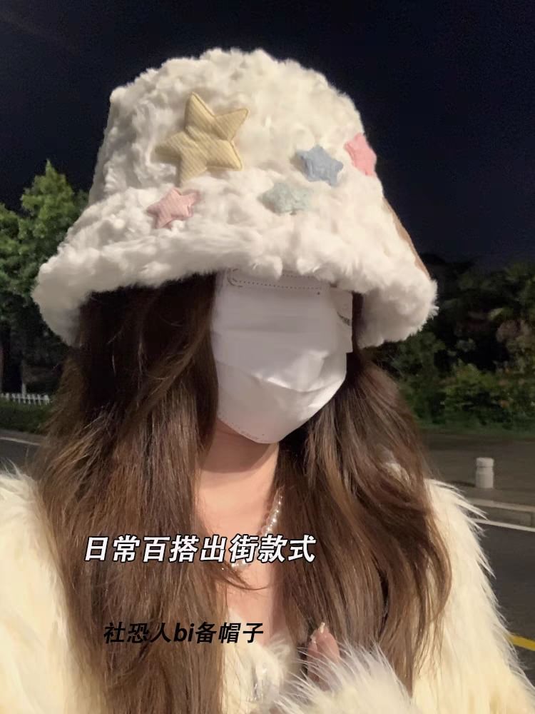 Hat Bucket Fleece Star Applique