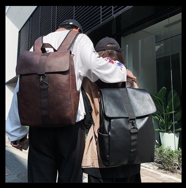 Leather Flap Backpack Faux