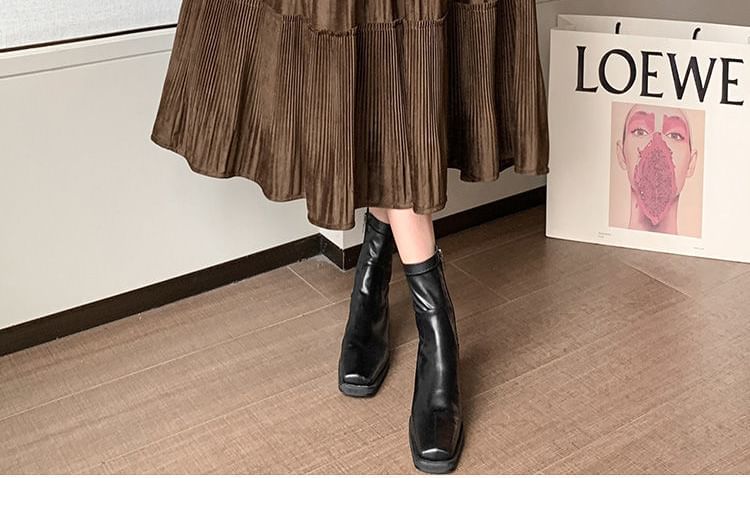 Tiered Elastic Midi Waist Skirt A-Line Velvet Plain