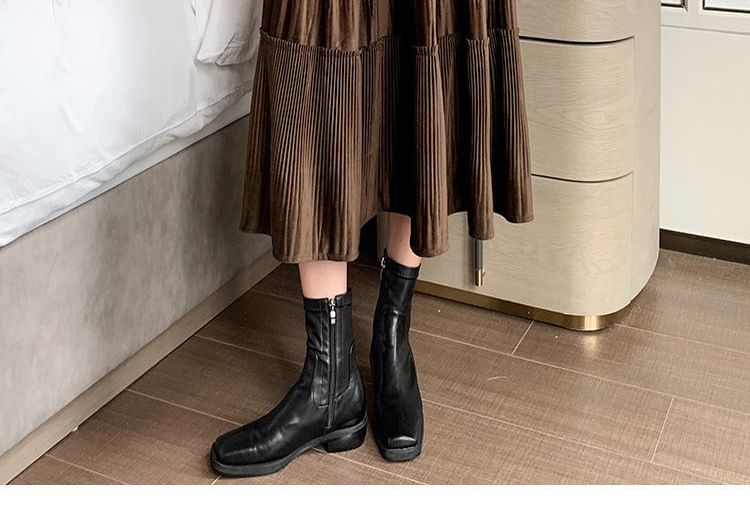 Tiered Elastic Midi Waist Skirt A-Line Velvet Plain