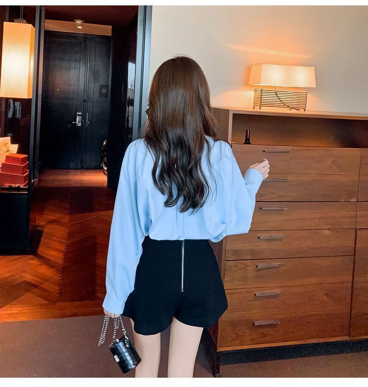 Accent Bow Shirt Plain Long-Sleeve